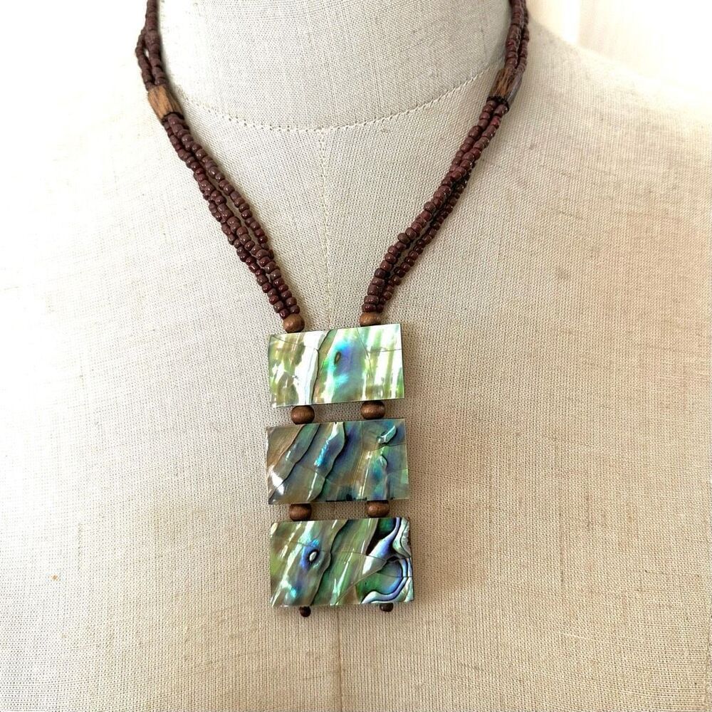 Abalone multi strand pendant necklace